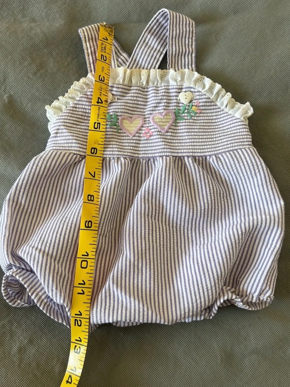 Vintage Health-Tex 6M Purple Stripe Heart Embroidered Bubble Romper